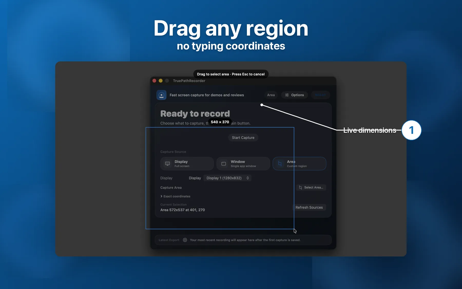 Drag-to-select capture region isolating a buggy Mac app window instead of the rest of the desktop